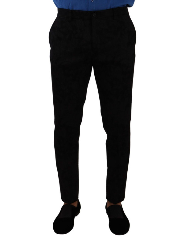 Jeans & Pants Elegant Slim Fit Dress Pants in Black Brocade 1.000,00 € 8054802765683 | Planet-Deluxe