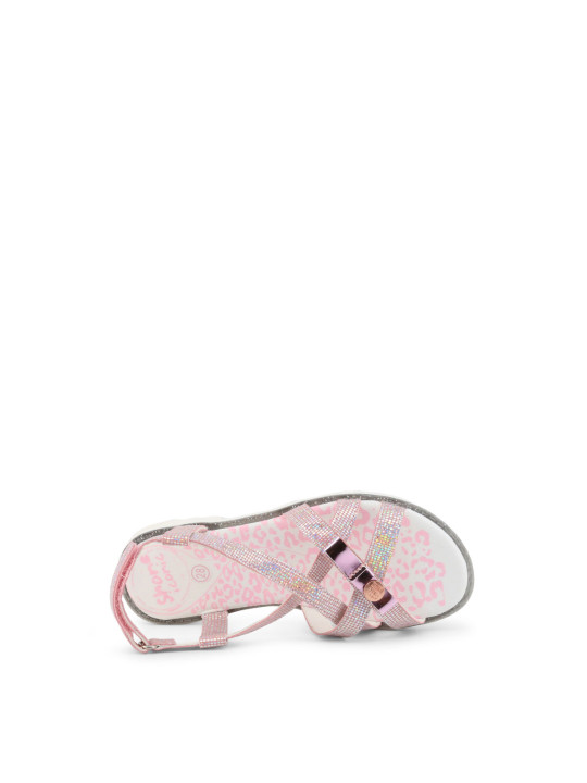 Zarte rosa Lederriemchensandalen mit Blume
