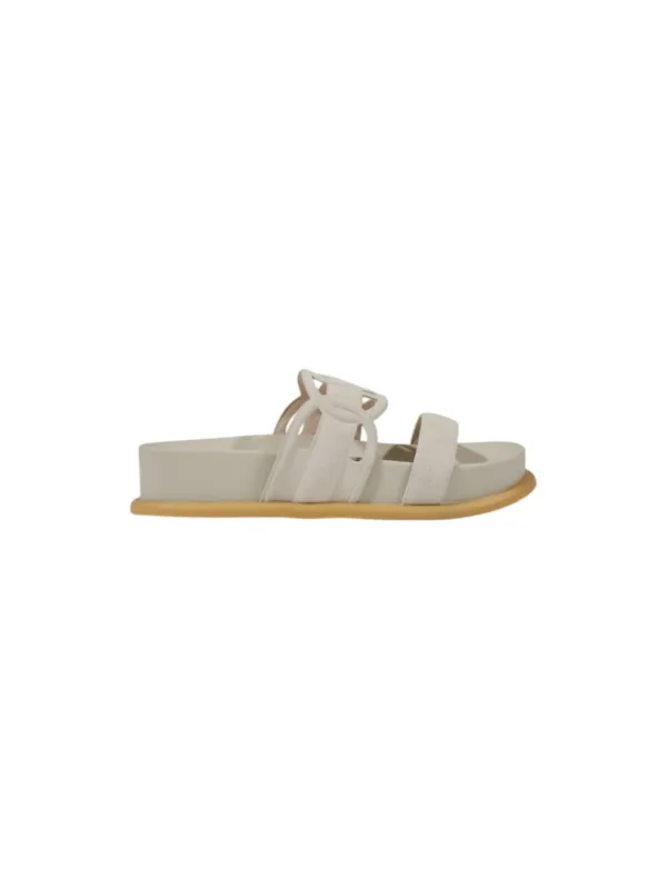 Weiße Leder-Pantolette mit Riemen Weiße Leder-Pantolette mit Riemen