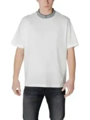Weißes Baumwoll-T-Shirt mit Streifenkragen