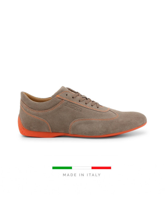 Taupefarbene Sparco Rennschuhe mit orange Akzenten