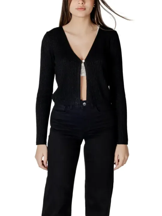 Schwarzer Strick-Cardigan mit V-Ausschnitt