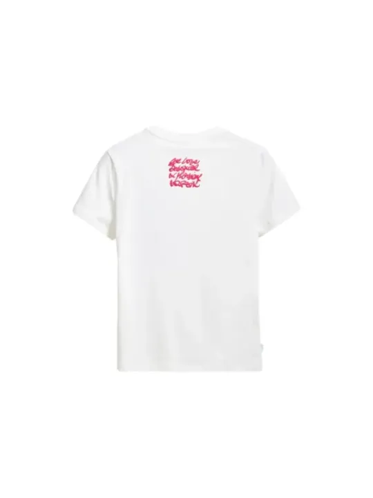 Weißes T-Shirt mit pinkem Logo