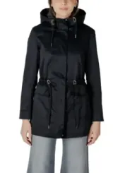 Wasserdichte schwarze Damenjacke mit Kapuze