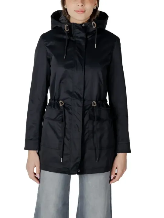 Wasserdichte schwarze Damenjacke mit Kapuze