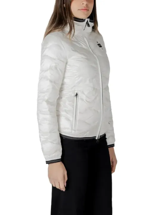 Weiße gesteppte Damenjacke mit Reißverschluss