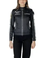 Schwarze Blaue Damen Bomberjacke Racing