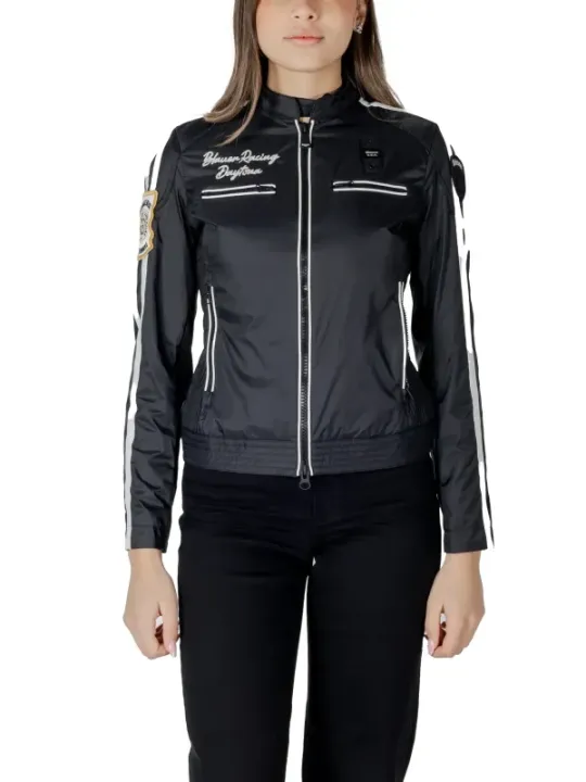 Schwarze Blaue Damen Bomberjacke Racing