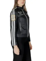 Schwarze Damen-Bomberjacke mit Stickerei