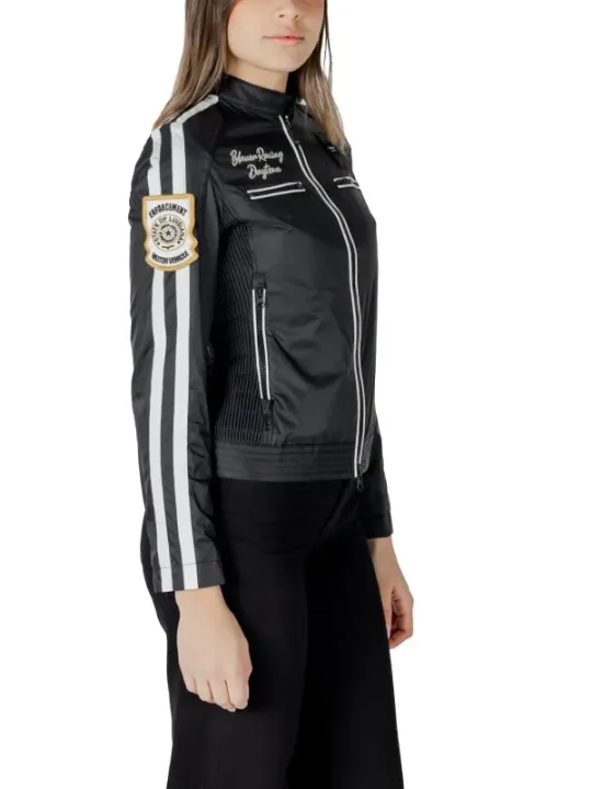 Schwarze Damen-Bomberjacke mit Stickerei