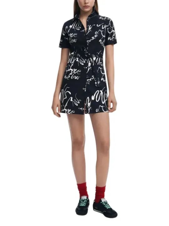 Abstrakter Print Damen Kurz-Romper Schwarzweiß