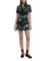 Abstrakter Print Damen Kurz-Romper Schwarzweiß
