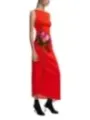 Rotes Seidenkleid mit Blumenmuster