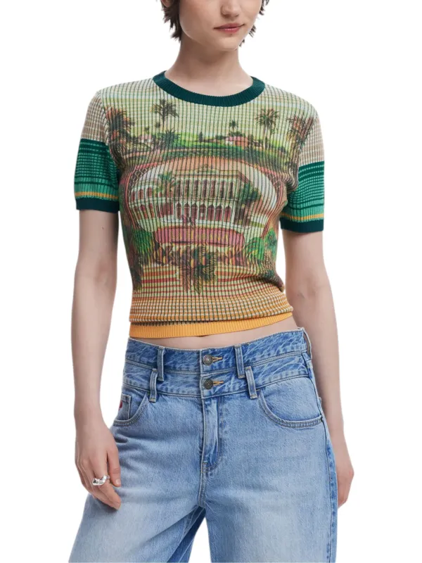 Strand-T-Shirt mit Palmenmuster