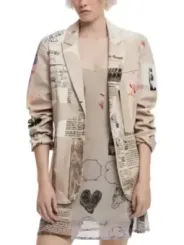 Beiger Desigual Blazer mit Grafik
