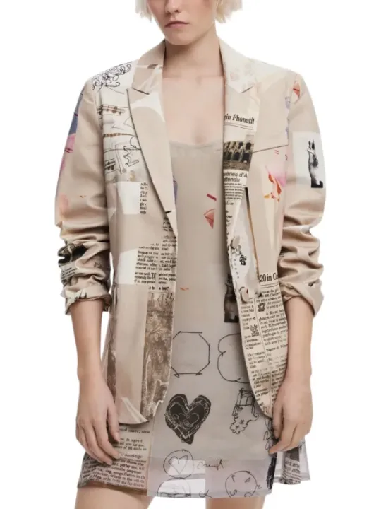 Beiger Desigual Blazer mit Grafik