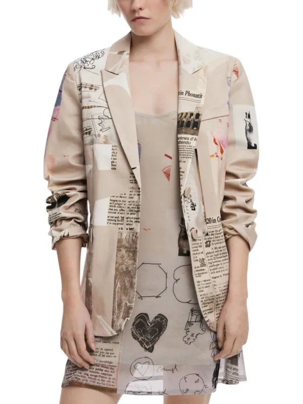 Beiger Desigual Blazer mit Grafik