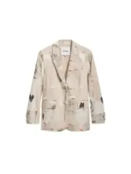 Cremefarbener Seidenblazer mit rotem Applikation