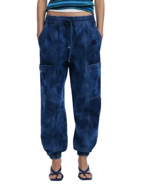 Patched denim Jeans mit Gummizug