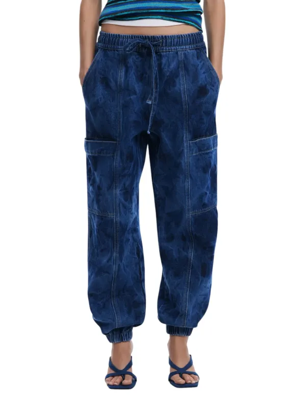 Patched denim Jeans mit Gummizug