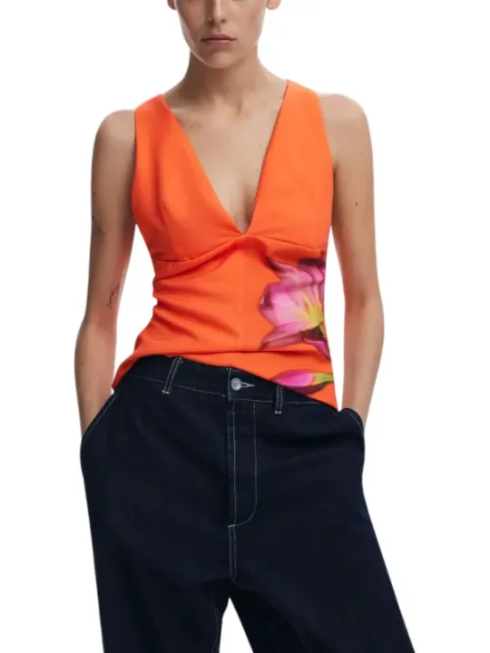Orange Desigual Tanktop Blume