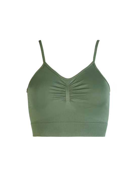 Grüner gerippter Crop-Top mit V-Ausschnitt