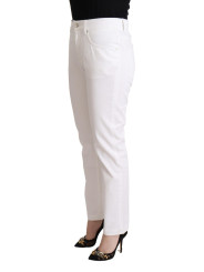 Jeans & Pants Chic White Tapered Denim Jeans with Logo Patch 700,00 € 8059226871408 | Planet-Deluxe