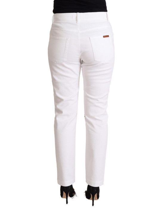 Jeans & Pants Chic White Tapered Denim Jeans with Logo Patch 700,00 € 8059226871408 | Planet-Deluxe