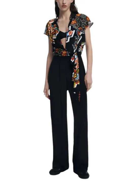 Bunter Jumpsuit mit Cartoon-Blumenmuster
