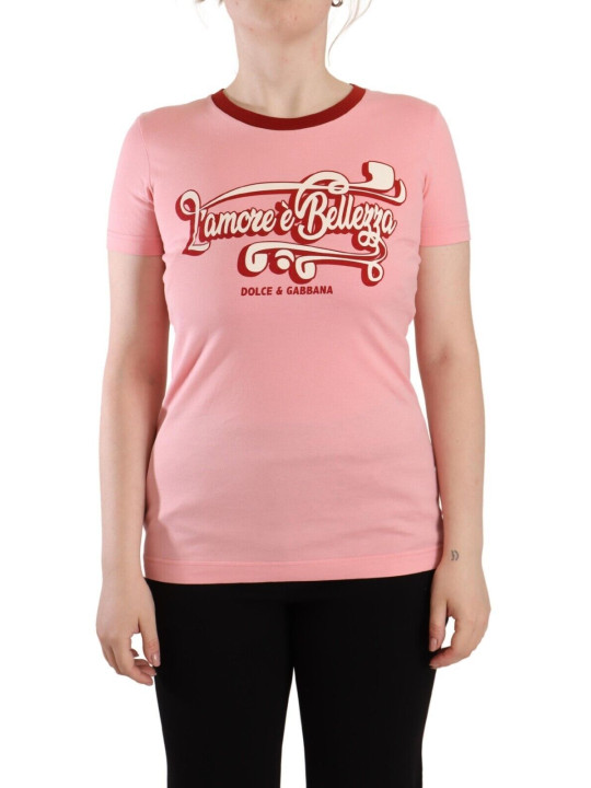 Tops & T-Shirts Chic Pink Logo Crew Neck Tee 450,00 € 8059226693109 | Planet-Deluxe