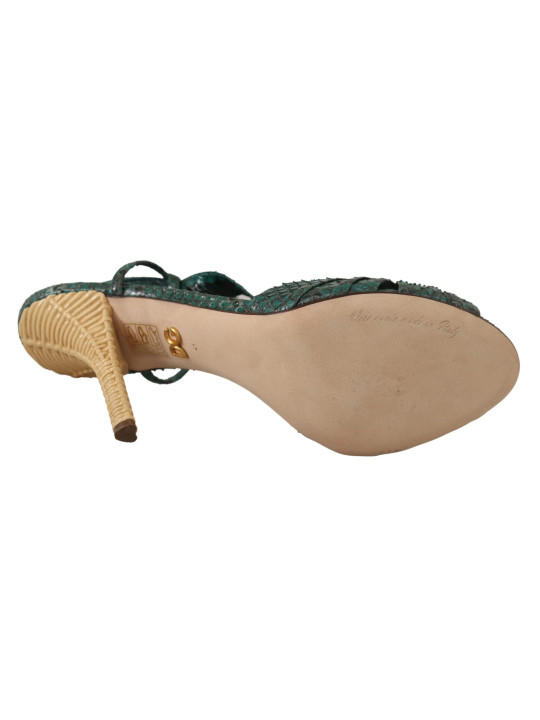 Sandals Elegant Green Python Strappy Heels 1.500,00 € 8057155001507 | Planet-Deluxe