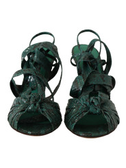 Sandals Elegant Green Python Strappy Heels 1.500,00 € 8057155001507 | Planet-Deluxe