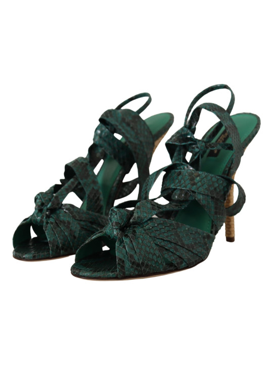 Sandals Elegant Green Python Strappy Heels 1.500,00 € 8057155001507 | Planet-Deluxe