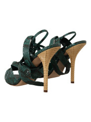 Sandals Elegant Green Python Strappy Heels 1.500,00 € 8057155001507 | Planet-Deluxe