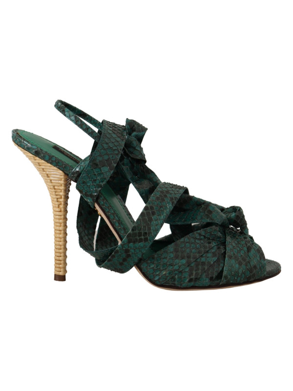 Sandals Elegant Green Python Strappy Heels 1.500,00 € 8057155001507 | Planet-Deluxe