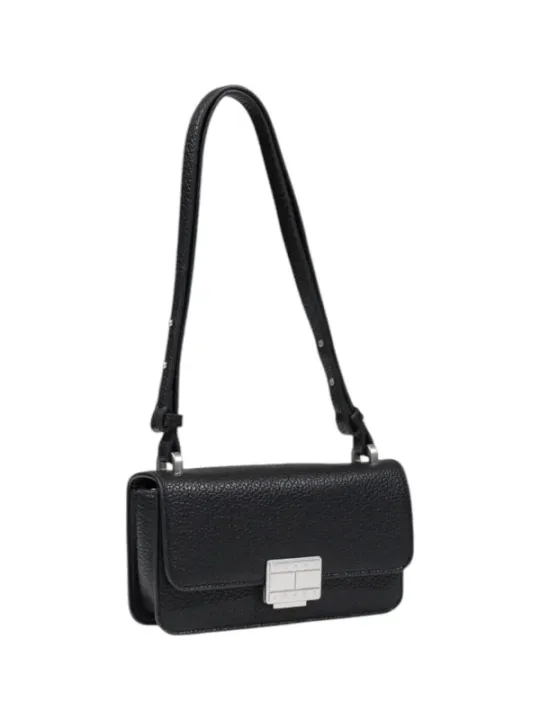 Schwarze Lederhandtasche mit Schulterriemen