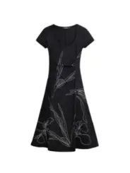 Schwarzes Etuikleid mit Blumenmuster