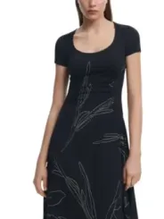 Blumenmuster kurzes schwarzes Kleid Desigual