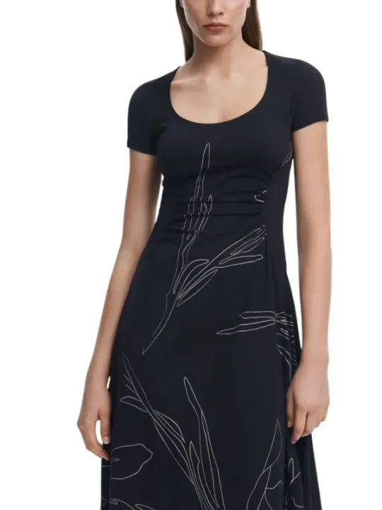 Blumenmuster kurzes schwarzes Kleid Desigual