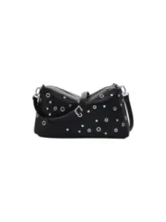 Schwarze Lederhandtasche mit Ösen.