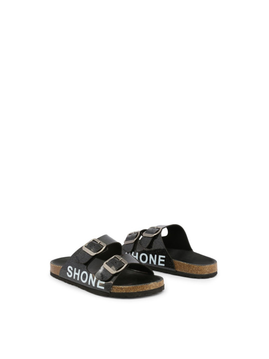 Schwarze Shone Riemchensandalen mit Korkfußbett