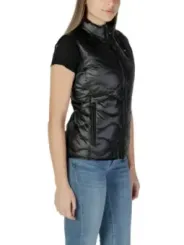 Schwarze glänzende Damen Pufferweste Blauer