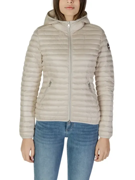 Weiße gesteppte Damenjacke mit Kapuze