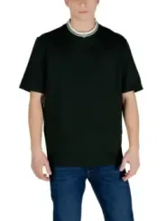 Schwarzes Baumwoll-T-Shirt mit Streifen.