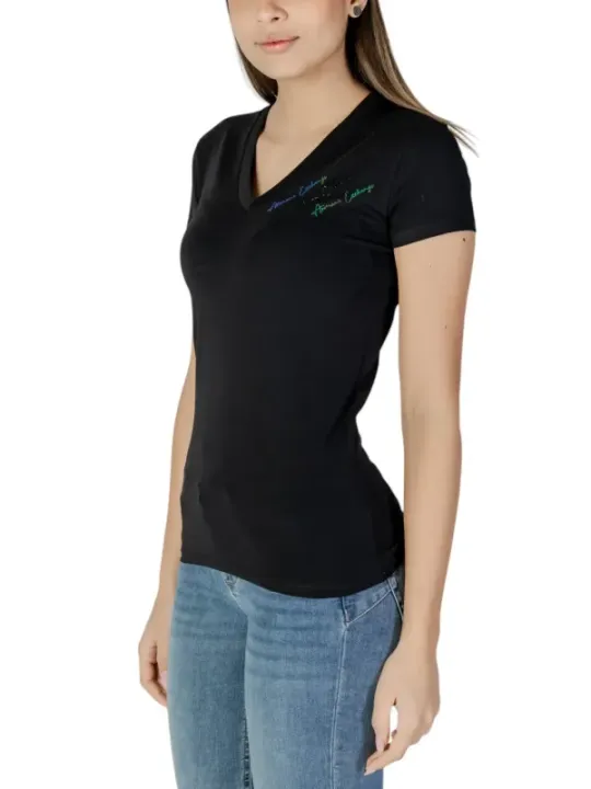 Schwarzes Armani Exchange V-Ausschnitt T-Shirt