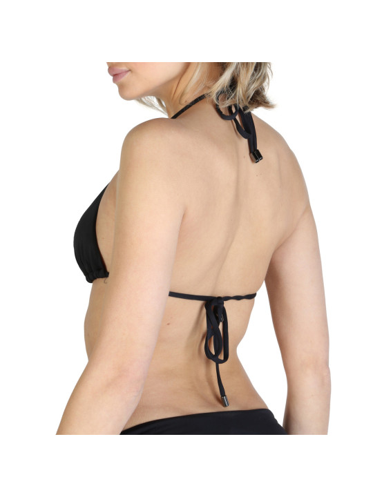 Schwarzer Halterneck-Bikini mit Zopfdetail