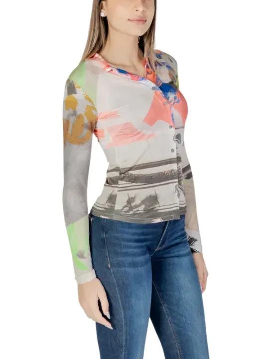 Abstrakter Druck Langarmhemd Beige