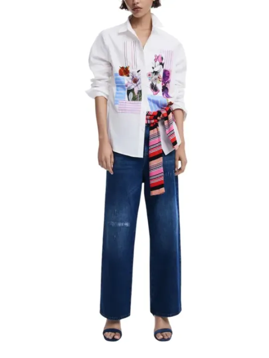 Blumiger weißer Desigual Oversize-Bluse