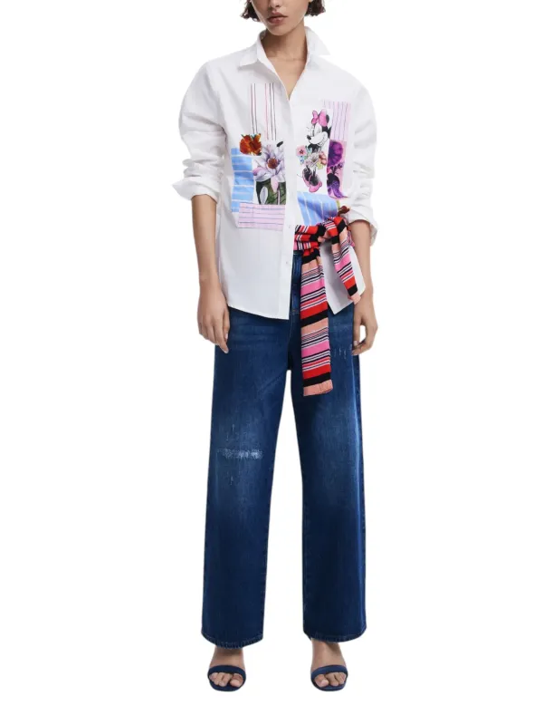 Blumiger weißer Desigual Oversize-Bluse Blumiger weißer Desigual Oversize-Bluse
