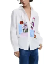 Bunte Baumwollbluse mit V-Ausschnitt